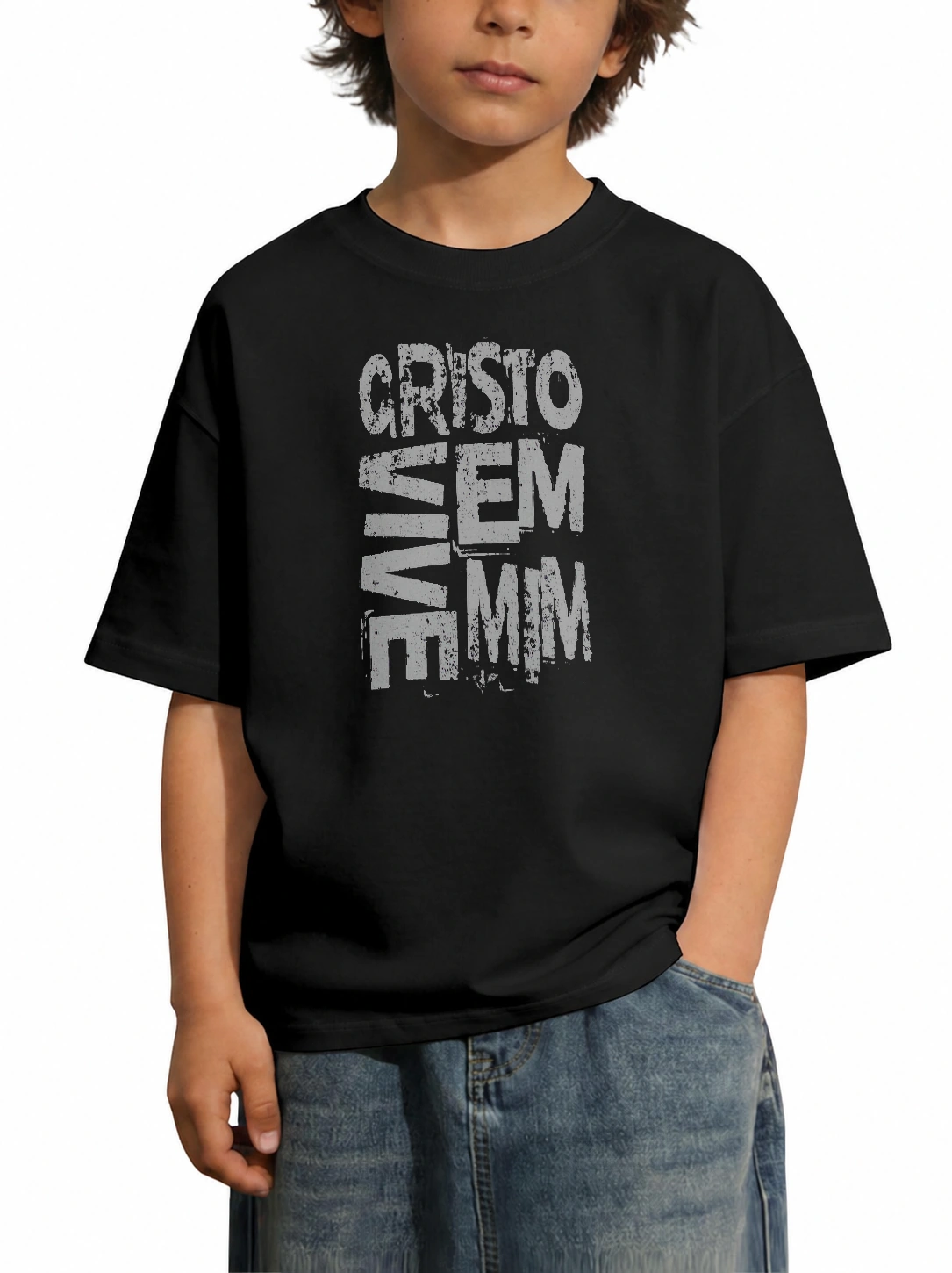 Camiseta infantil 180g Cristo Vive em Mim | Fé que Veste