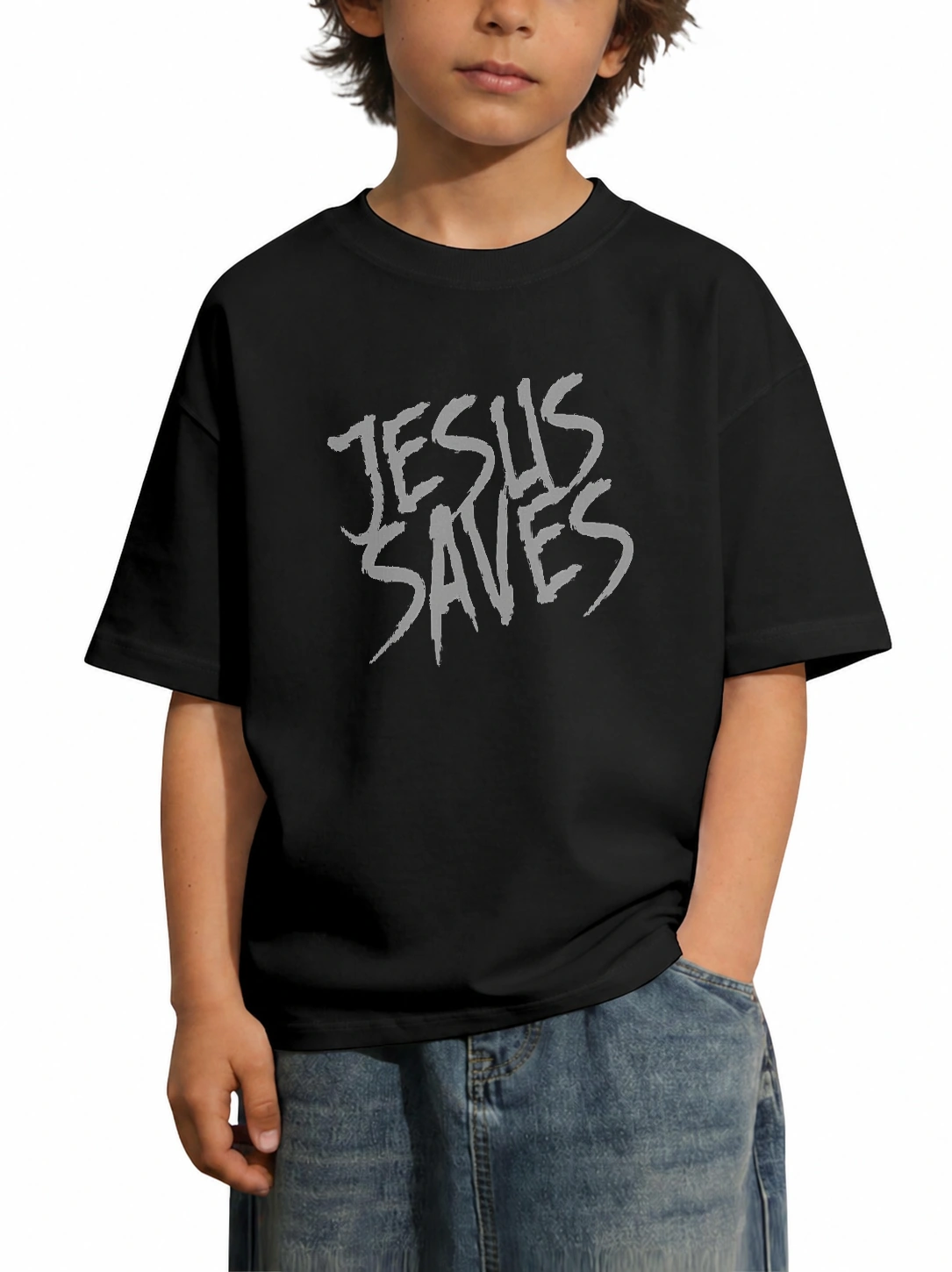 Camiseta infantil 180g Jesus Saves | Fé que Veste