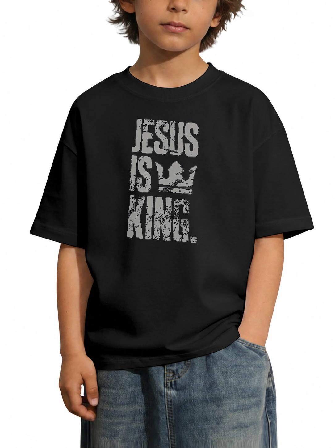 Camiseta infantil 180g Jesus Is King | Fé que Veste